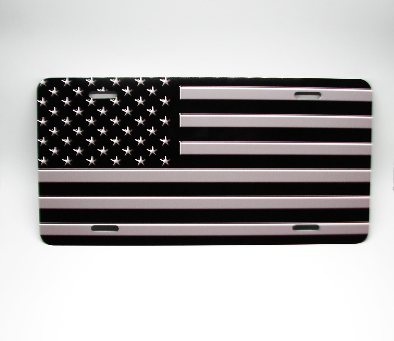AMERICAN TACTICAL FLAG METAL CAR NOVELTY LICENSE PLATE TAG BLACK CHROME FINISH