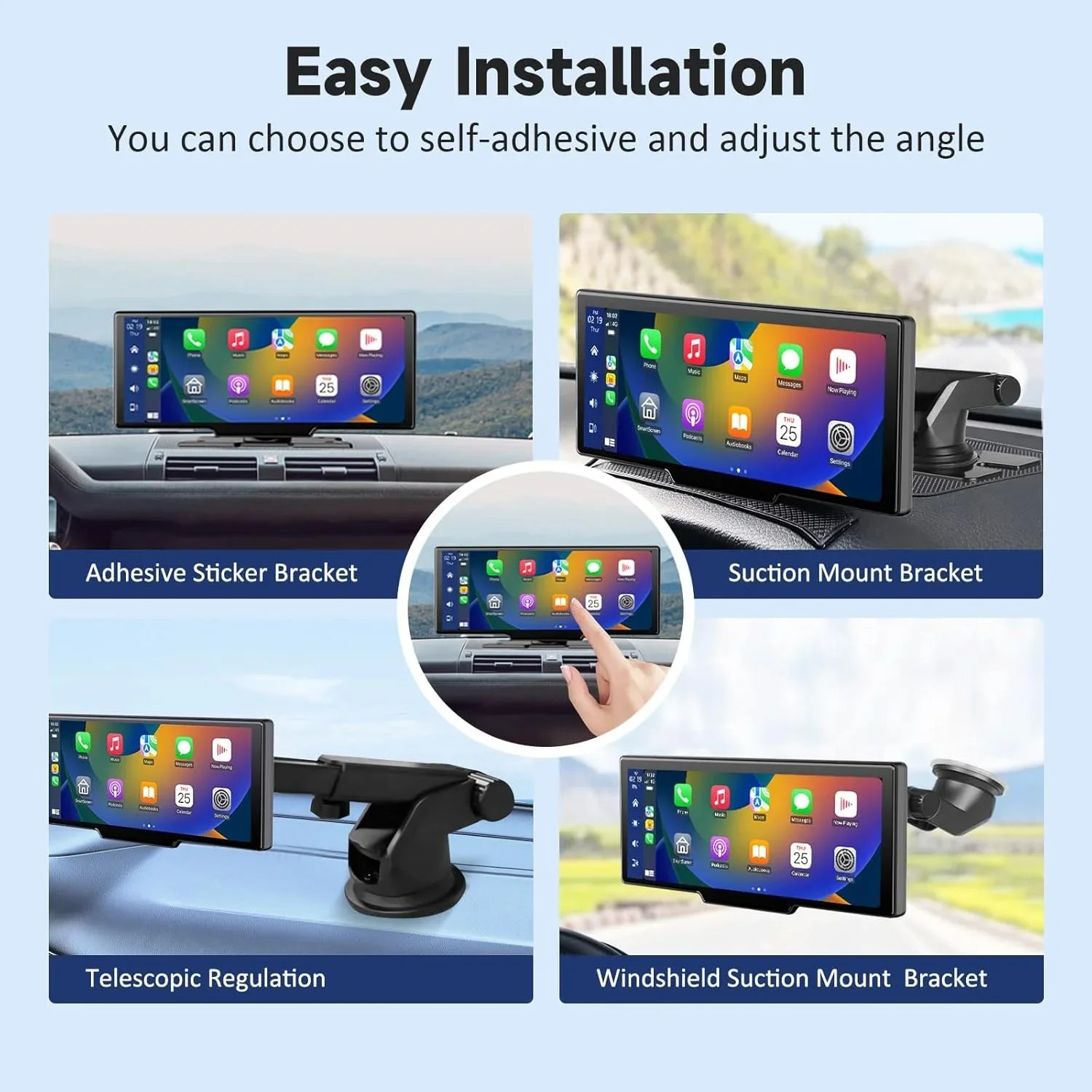 10.26 inch Dash Cam 4K Car DVR Wireless Carplay Android Auto GPS Navigation