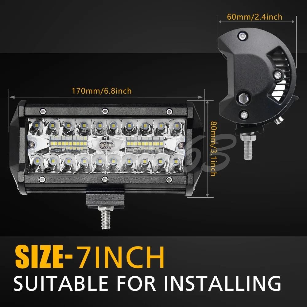 2pcs 7″inch LED Work Light Bar Flood Spot Offroad Fog Lamp For 4WD ATV SUV Truck