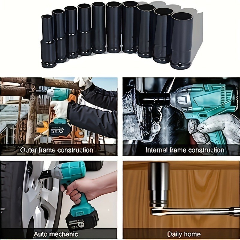 10PCS 1/2″ Deep Impact Socket Set Drive 6 Point Metric Garage Tool 10 – 24mm USA