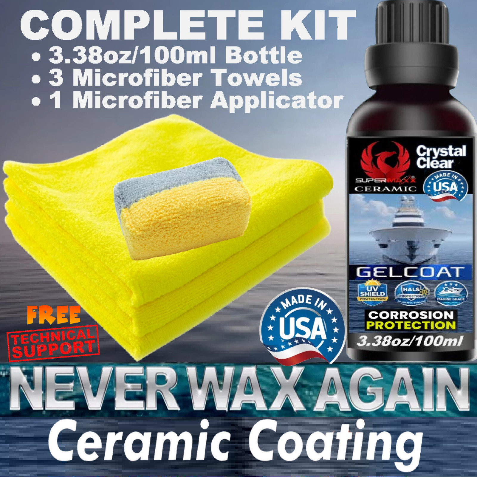 MARINE GRADE CERAMIC COATING FOR GEL COAT SALT STAINS UV PROTECTION – ‘100ML