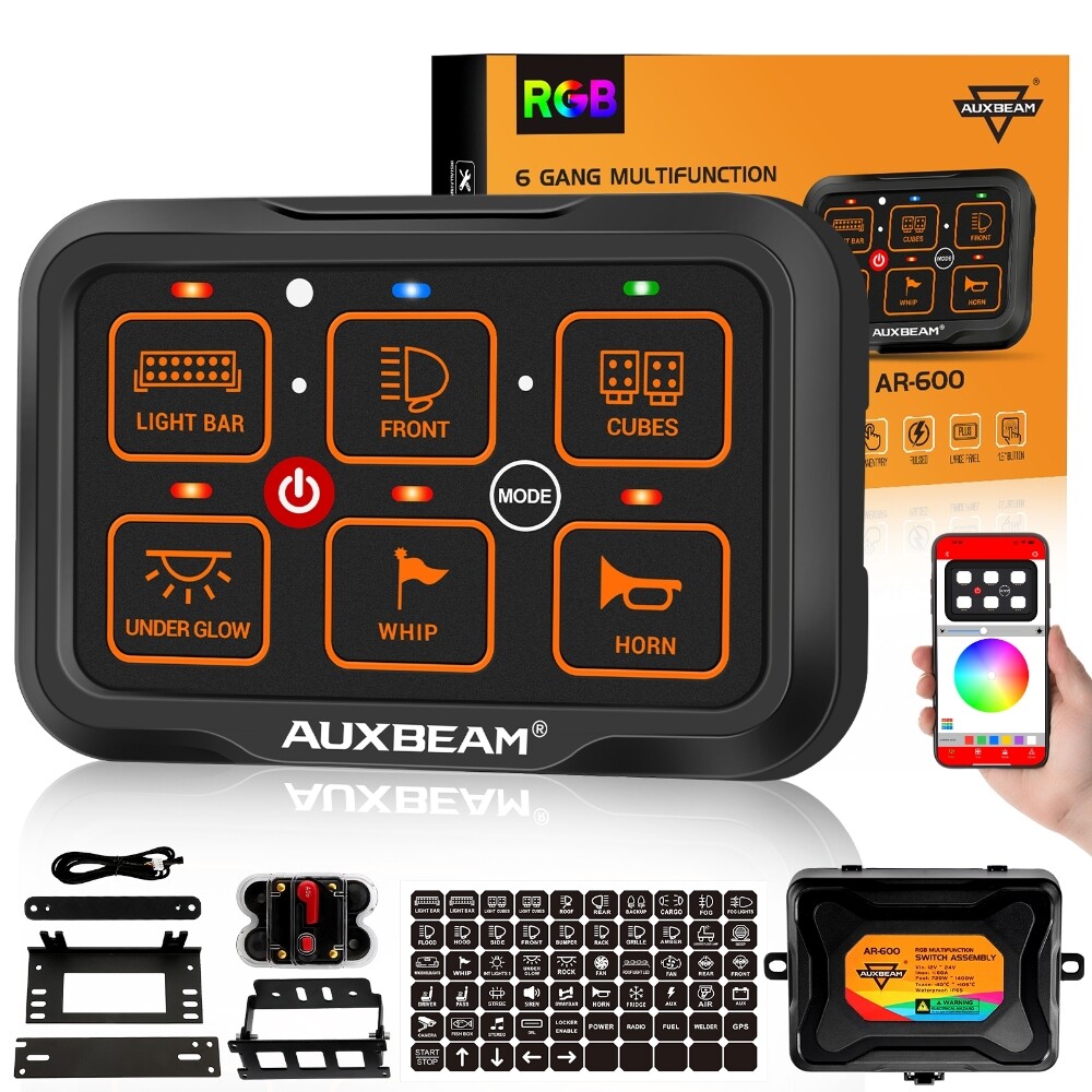AUXBEAM AR-600 6 Gang RGB Switch Panel Multifunction Toggle Momentary Pulsed US