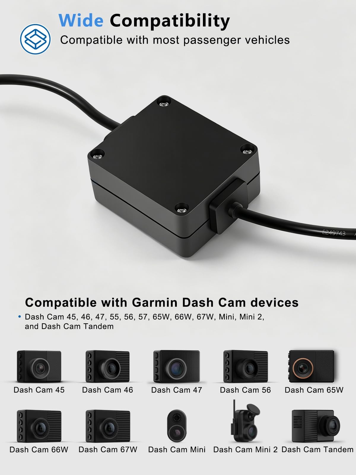 For Garmin Dash Cams Parking Mode Cable 12V-24V Power Cord 010-12530-03
