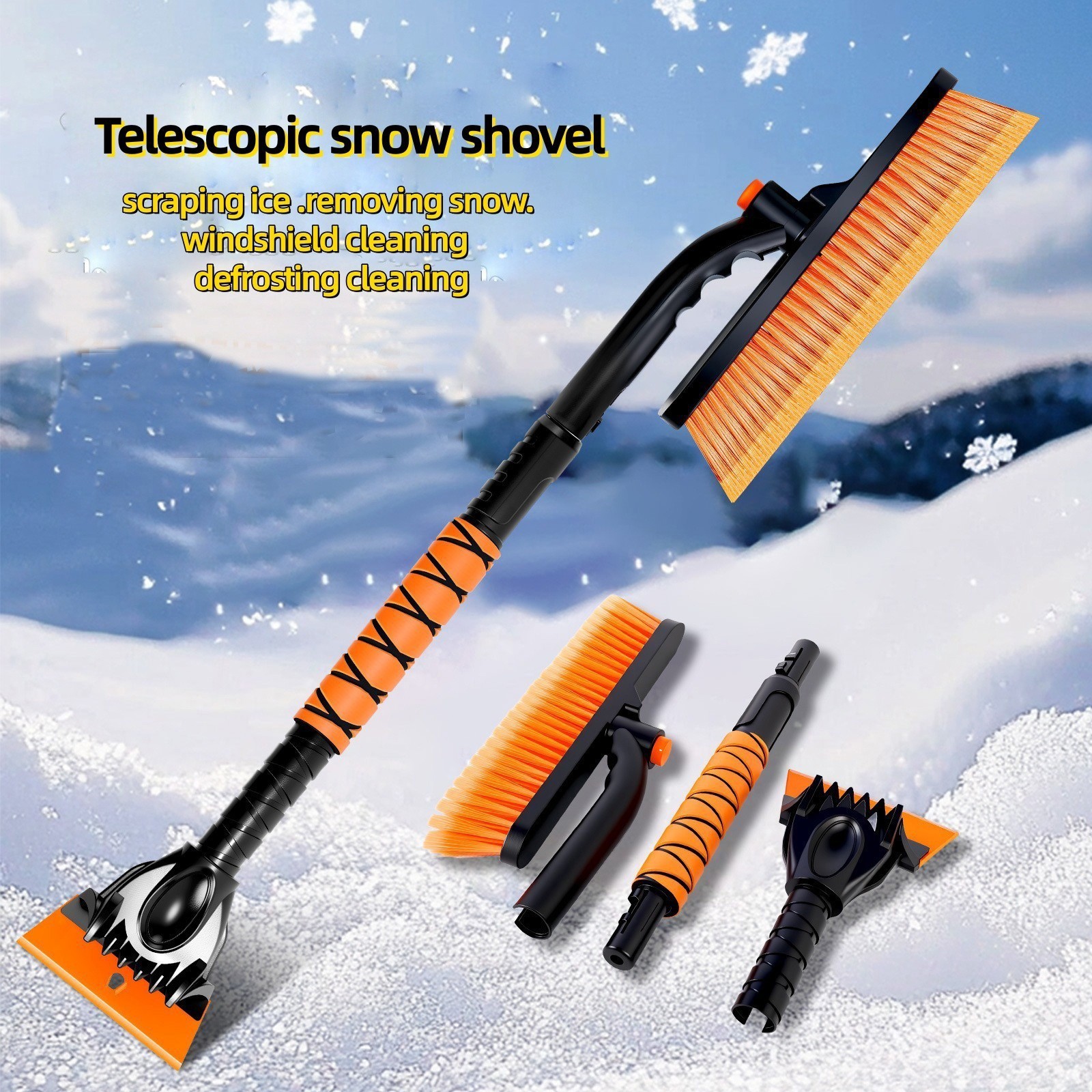 360°2in1 35.4“Rotating Extendable Snow Brush and Ice Scraper for car Windshield