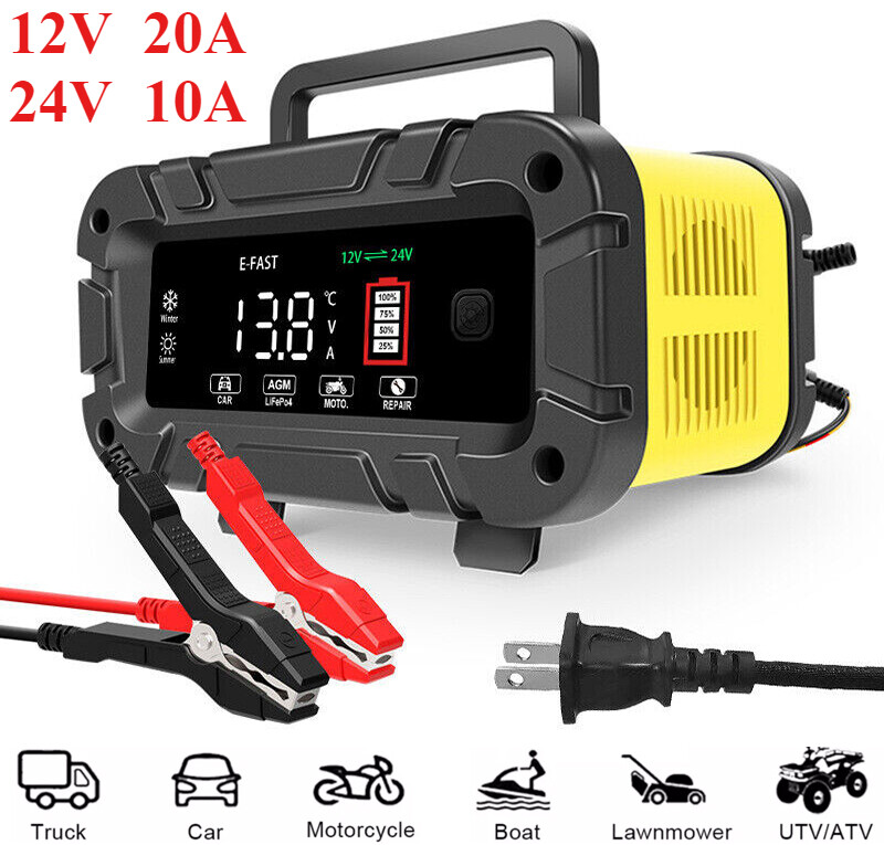 12V/20A 24V/10A Automatic Car Battery Charger Lifepo4 Lead Acid Maintainer