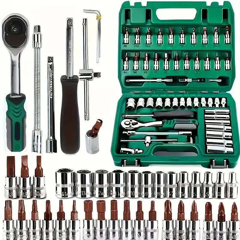 53 Piece Ratchet Socket Wrench Set Car Repair Hand Machinery Tool 1/4-Inch Drive