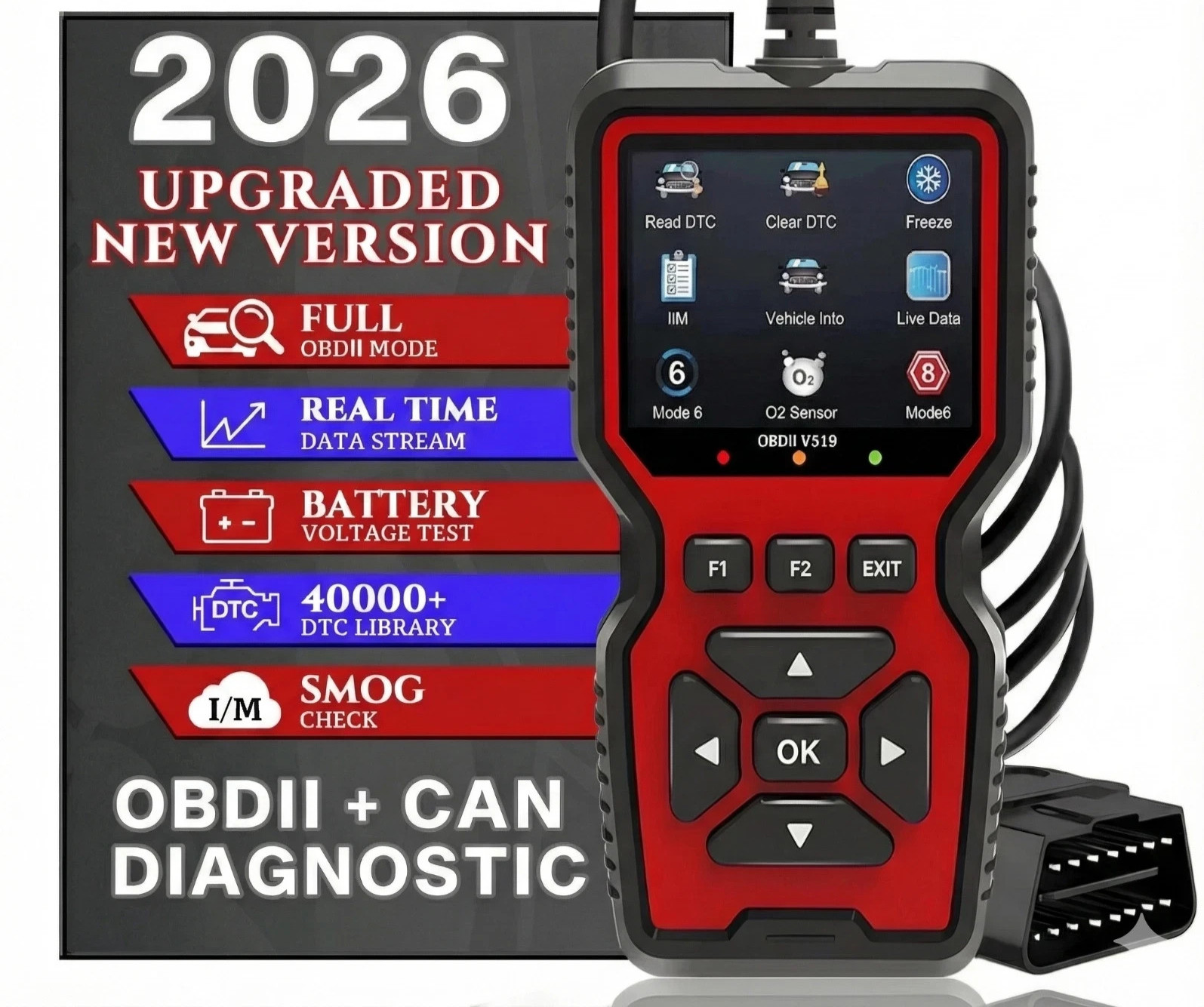 Professional OBD2 V519 Scanner – 2026 Upgraded OBDII + CAN Code Reader