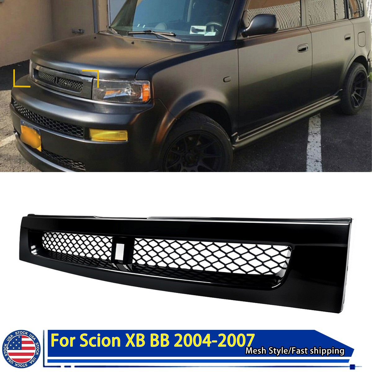 For Scion XB BB 2004-2007 Gloss Black JDM Front Bumper Hood Grill Mesh Grille