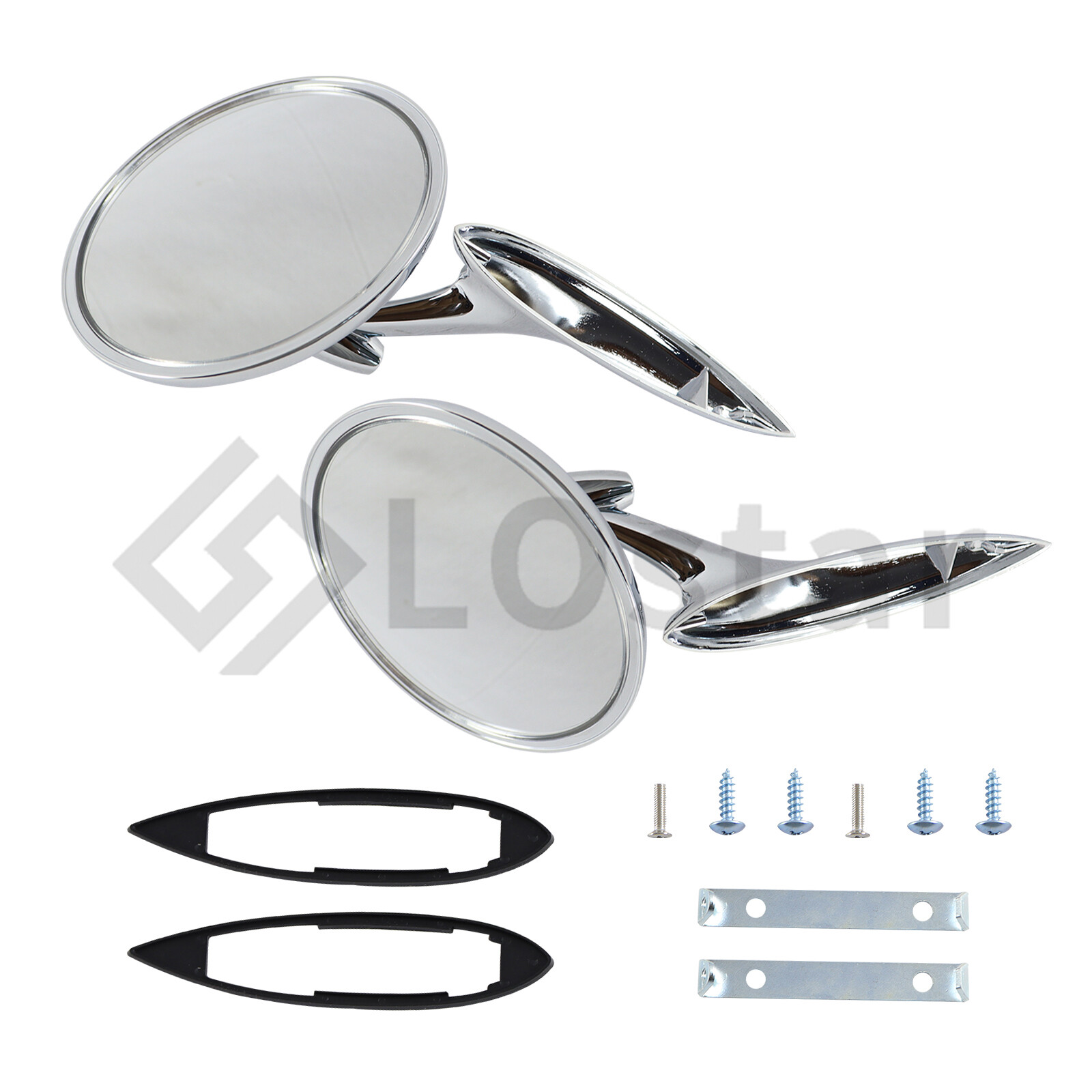 Round Outside Rearview Mirrors Ribbed Base For Chevy Chevelle Impala Nova