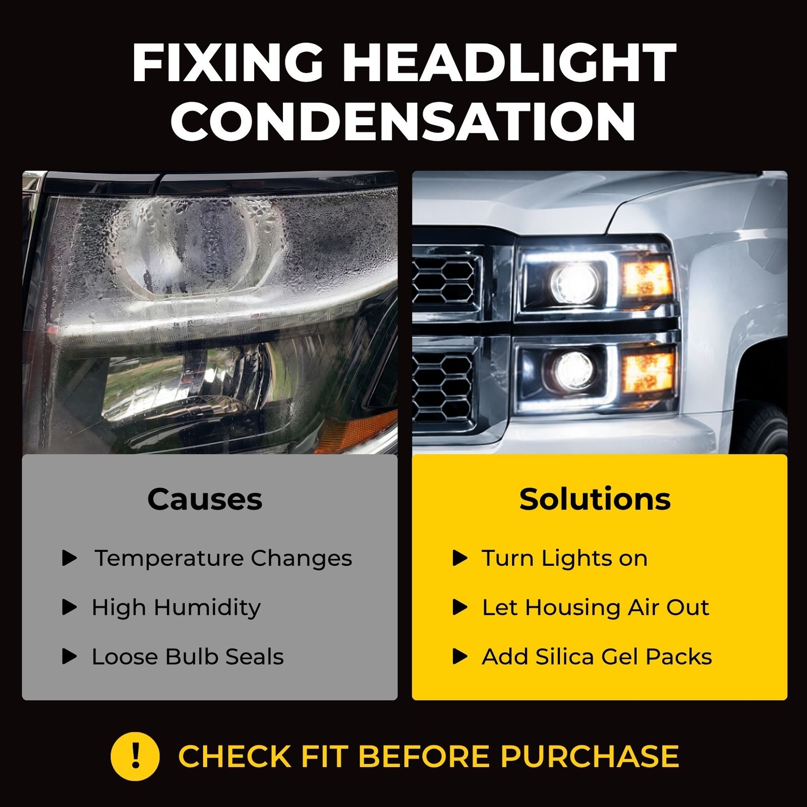 Chrome LED DRL Projector Headlights for 2014-2015 Chevrolet Silverado 1500 L+R