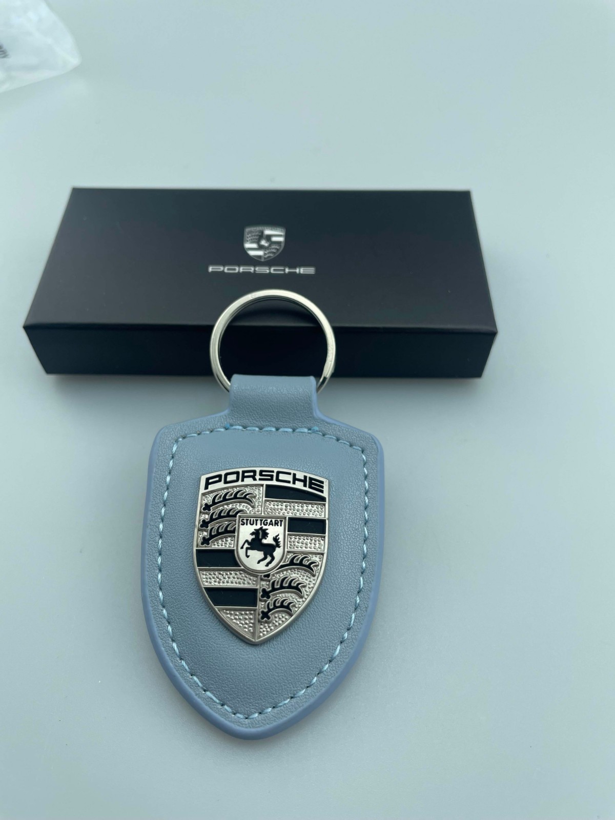 Genuine Porsche Leather Crest Key Ring: Gray 2026 Design