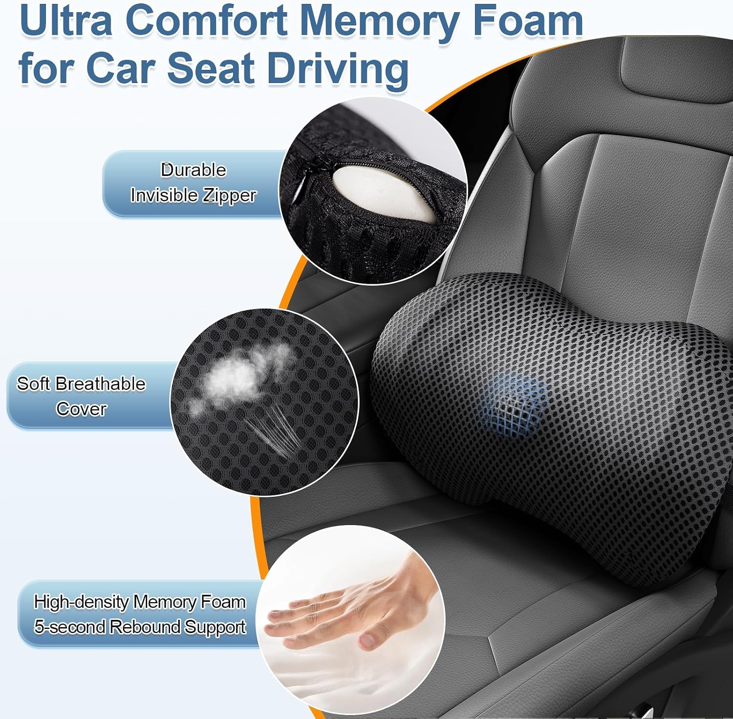Memory Foam Lumbar Support Pillow Strap Car and Office Chair