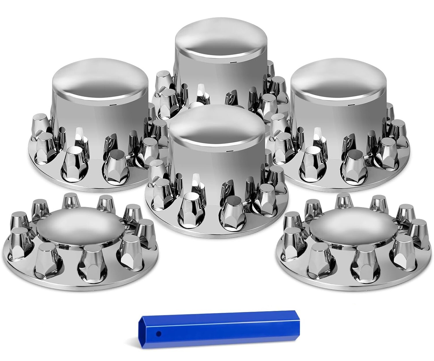 Chrome ABS 33mm Standard Axle Cover w/ Thread-On Lug Nut Covers for Semi Trucks
