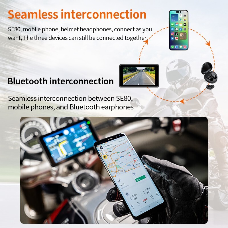 5Inch Motorcycle Dash Cam GPS Wifi Wireless Carplay Android Auto IPX67 With TPMS