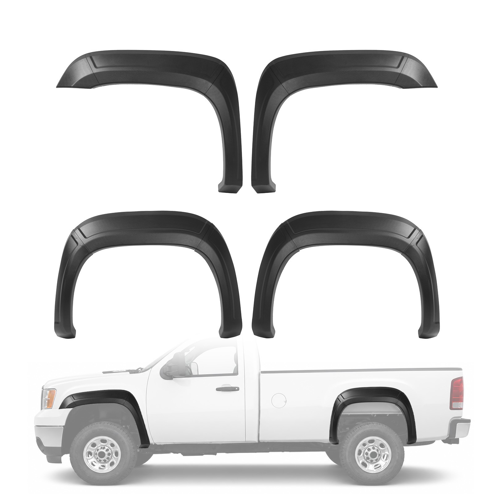 Front Rear Fender Flares Set Textured Black For 2007-2014 GMC Sierra