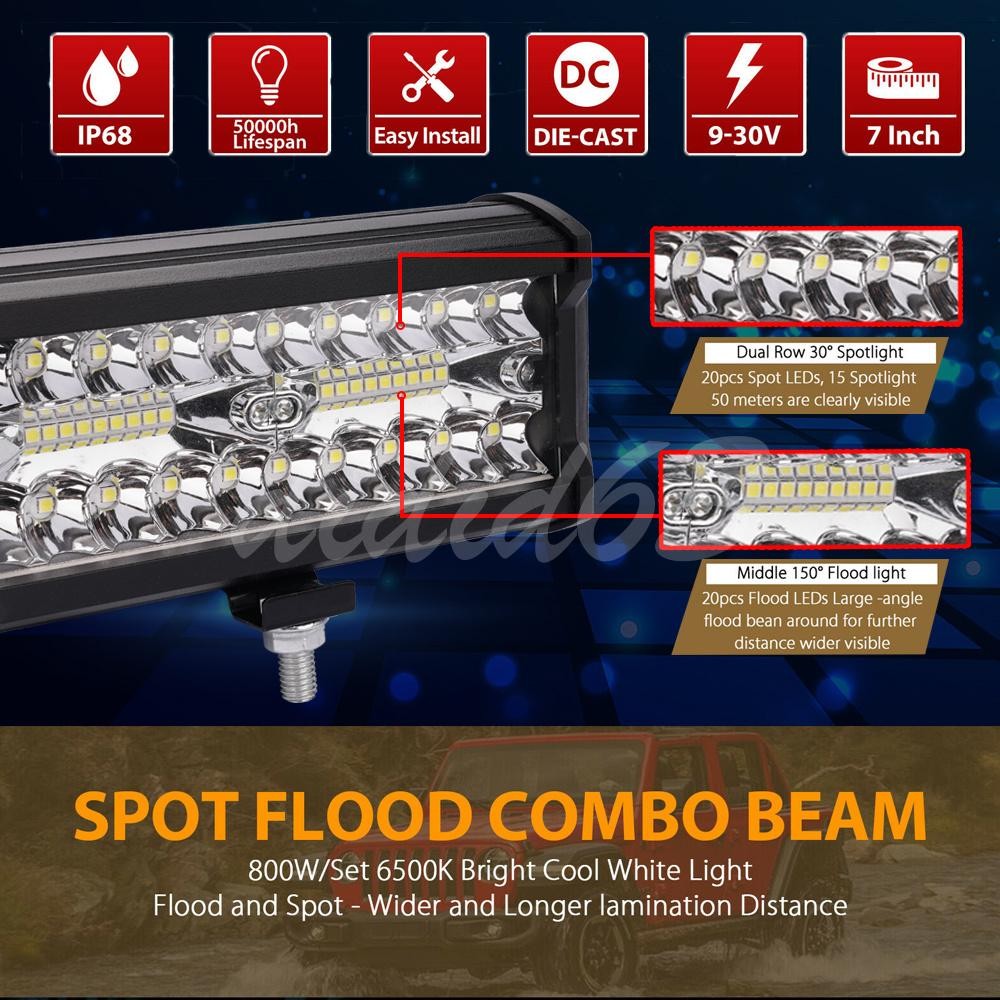 2pcs 7″inch LED Work Light Bar Flood Spot Offroad Fog Lamp For 4WD ATV SUV Truck