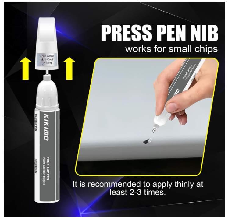 Tesla Touch Up Paint Pearl White PPSW 2-in-1 Pen Brush Scratch Repair
