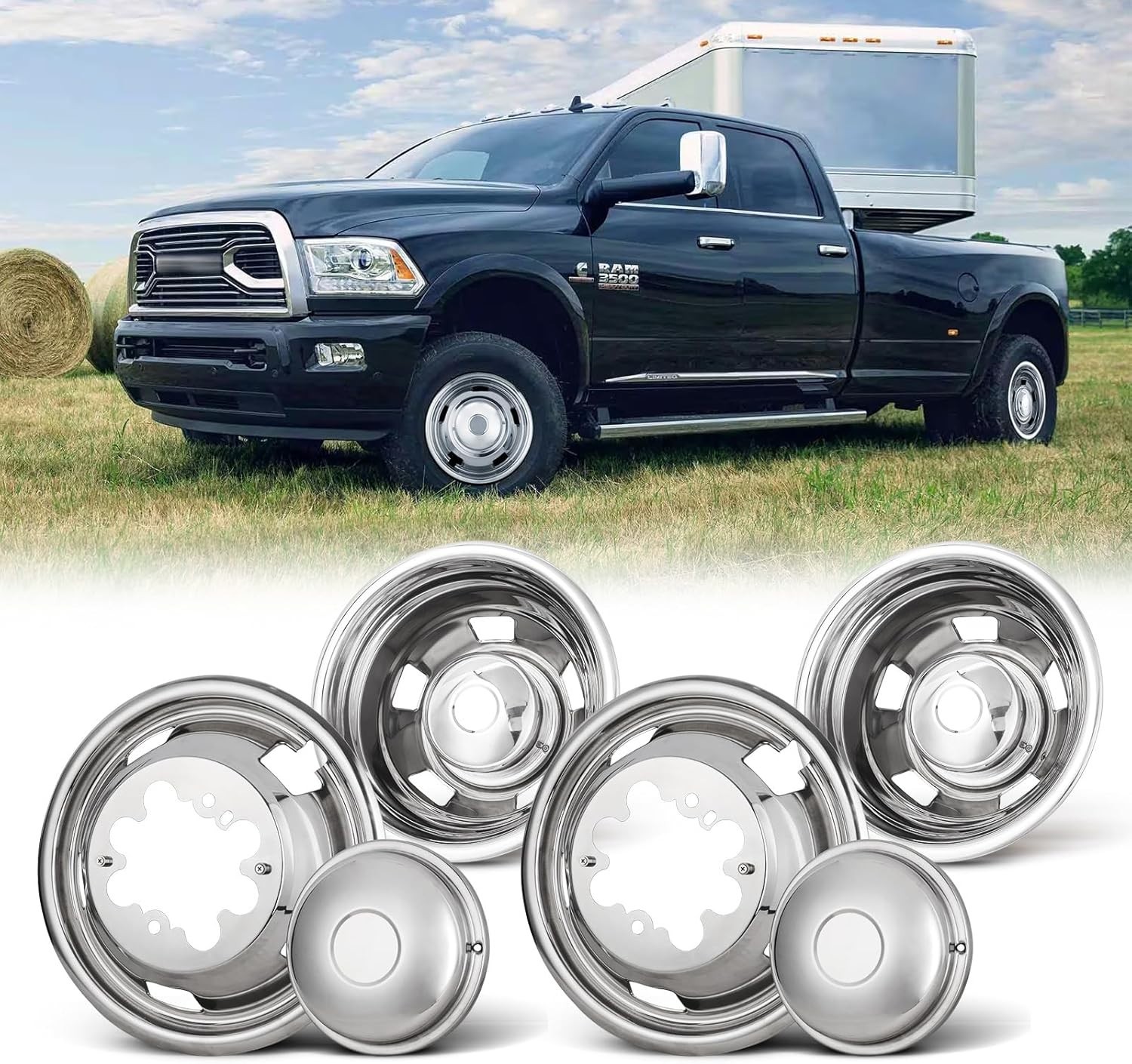 2003-2025 Dodge Ram 3500 17” Dual Stainless Steel Wheel Simulator Rim Skins