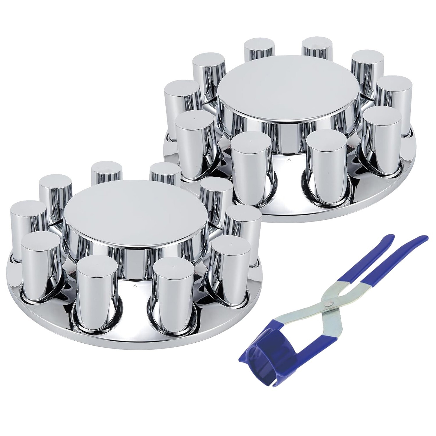 Front 2 Chrome ABS Flat Top Axle Cover w/ Screw-On Lug Nut Covers for Semi Truck