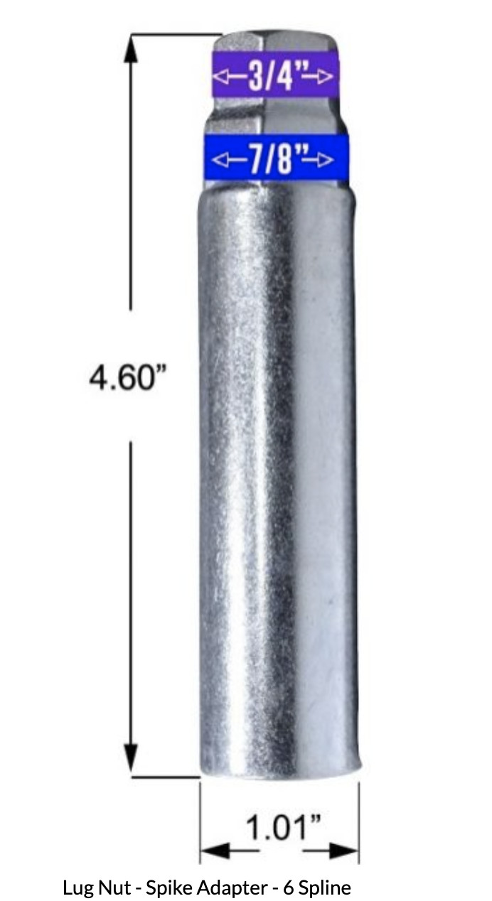 Spike Lug Nut Key – Spike Adapter – 6 Spline – 3/4″ or 7/8″ Hex Socket