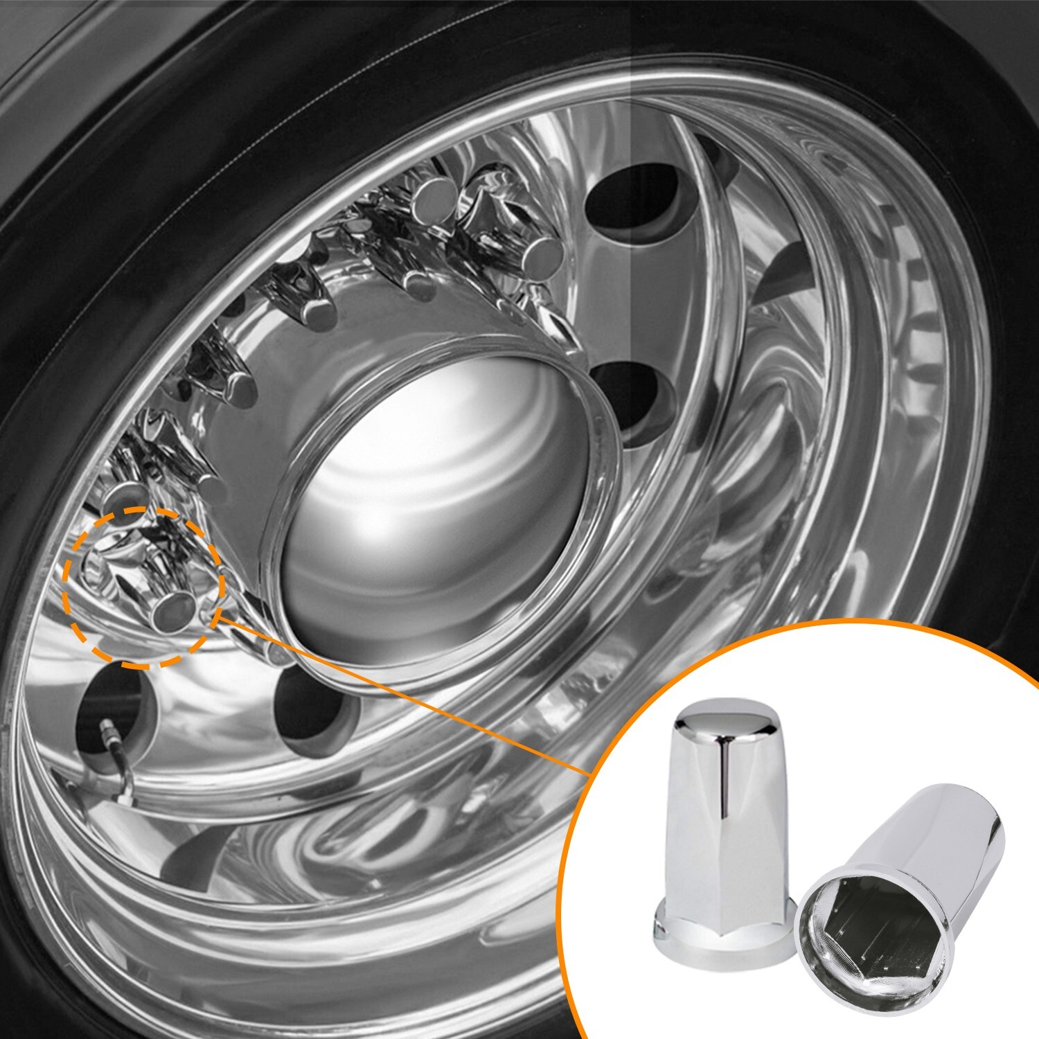20pcs 33mm Chrome ABS Lug Nut Cover, Push-on Plastic Lug Nut Caps For Semi Truck
