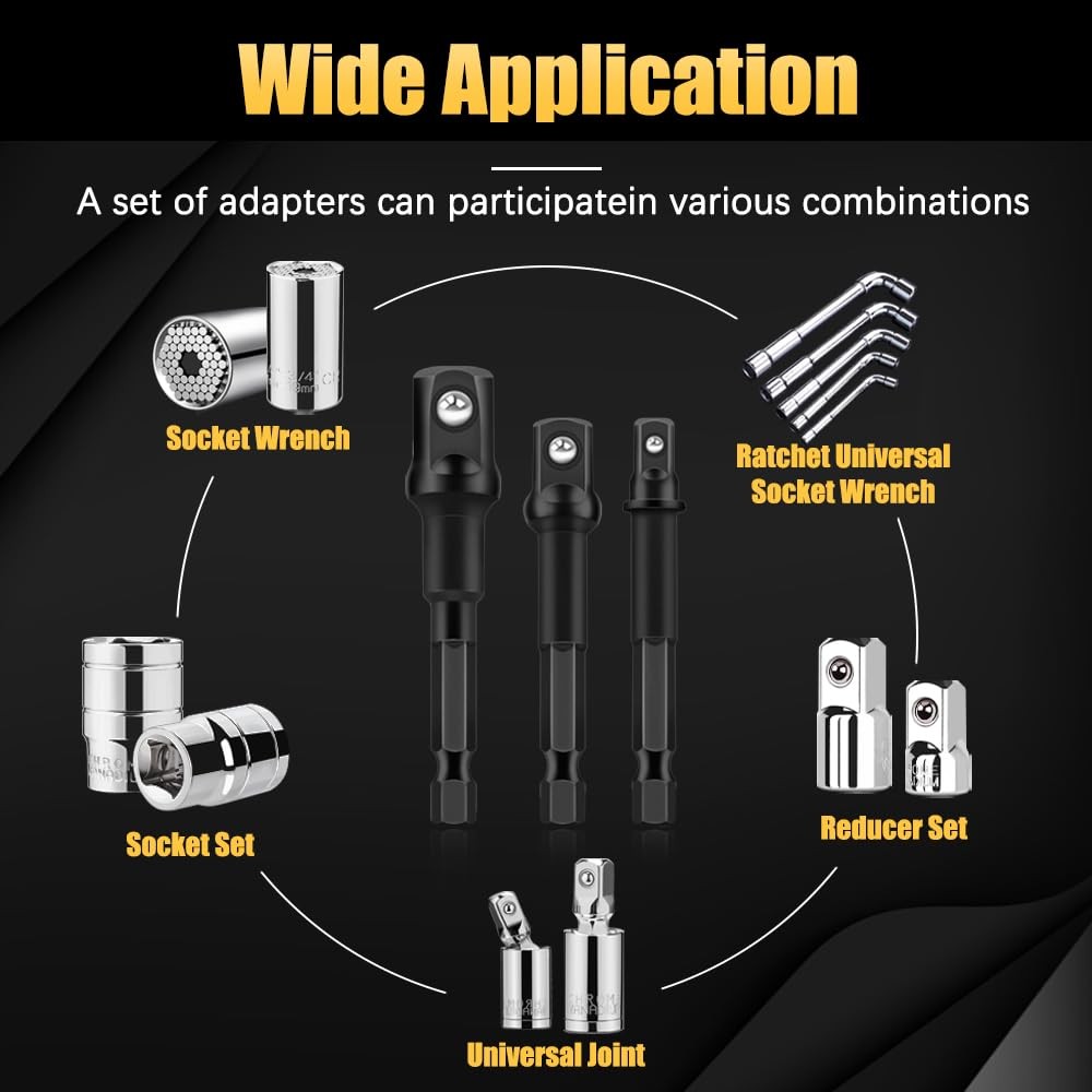 6PCS Impact Grade Socket Adapter Set, 1/4″, 3/8″, 1/2″ Drive One Size, Black