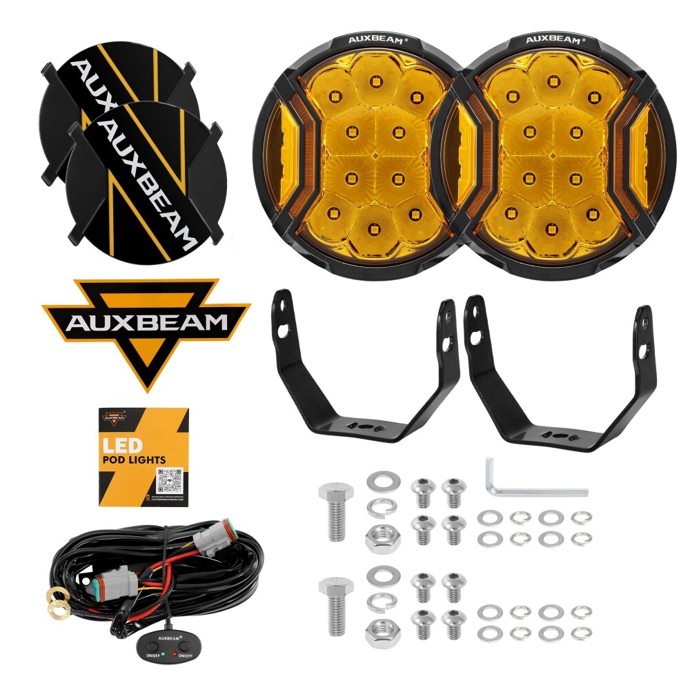 AUXBEAM 5″ 172W LED Pods Driving Lights Double Side Amber DRL + Cover for ATV