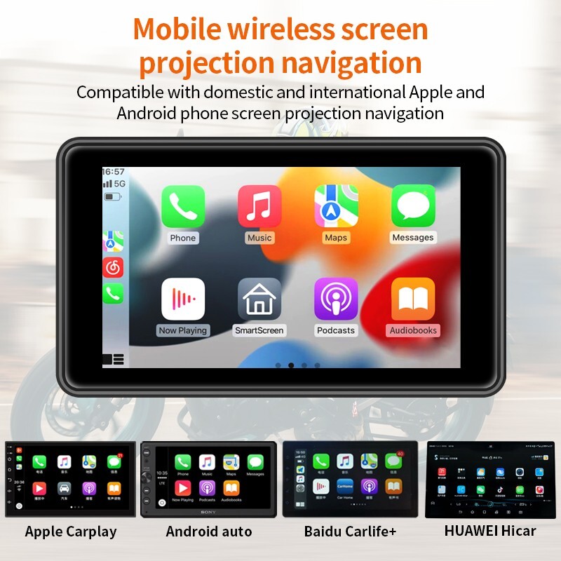 5Inch Motorcycle Dash Cam GPS Wifi Wireless Carplay Android Auto IPX67 With TPMS