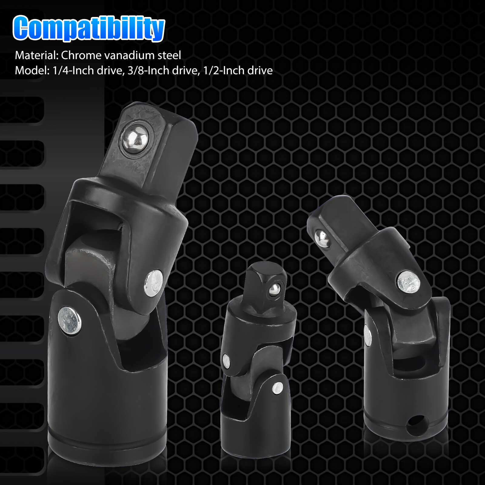 3Pcs Impact Universal Joint Socket Swivel Set 1/4″ 3/8″ 1/2″ Drive Sockets Tool