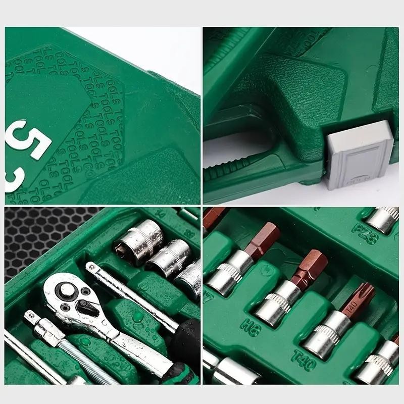 53PC Ratchet Wrench Socket Set Car Repair Machinery Hand Tool 1/4” Drive Metric