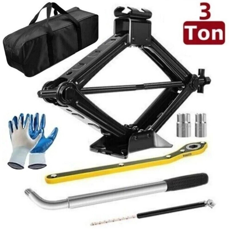 3 Ton Scissor Jack Kit Car Heavy Duty Garage Tire Wheel Lug Wrench Tire Changing