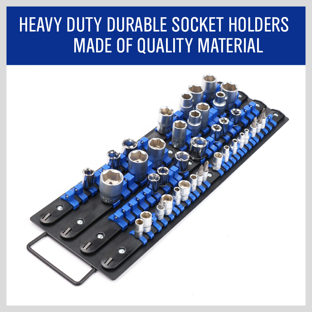 Portable Drive Socket Holder Organizer Metal Tray 80pc ABS Clip Rail 1/4 3/8 1/2