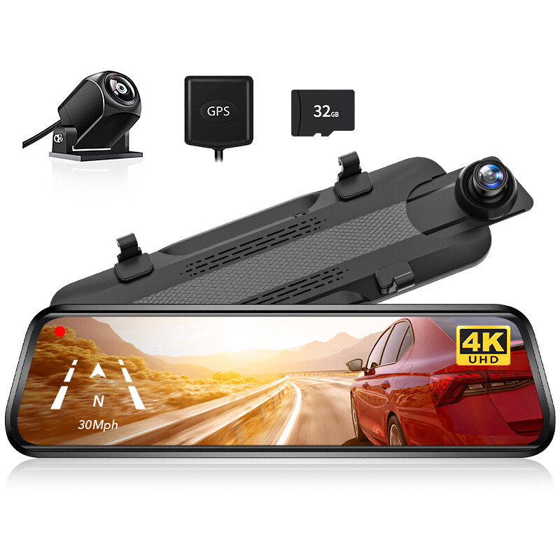 WOLFBOX G930 4K 10″ Rear View Mirror Camera, Dash Cam Front and Rear for Car