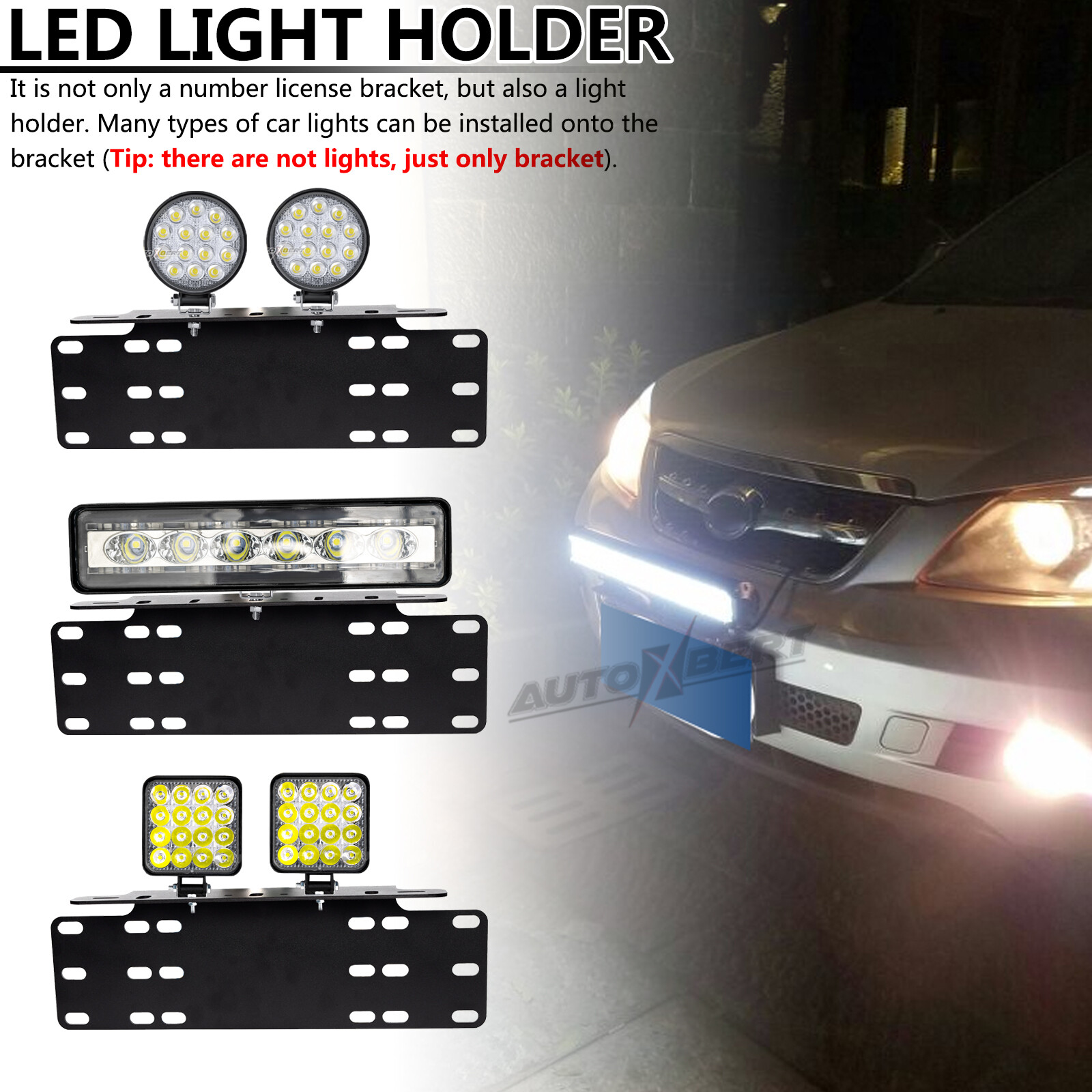 Car License Plate Bracket Light Bar Work LED Lights Front Bumper Holder Mount