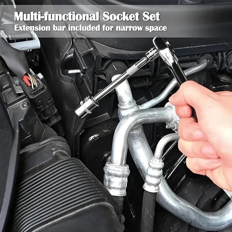 53PC Ratchet Wrench Socket Set Car Repair Machinery Hand Tool 1/4” Drive Metric