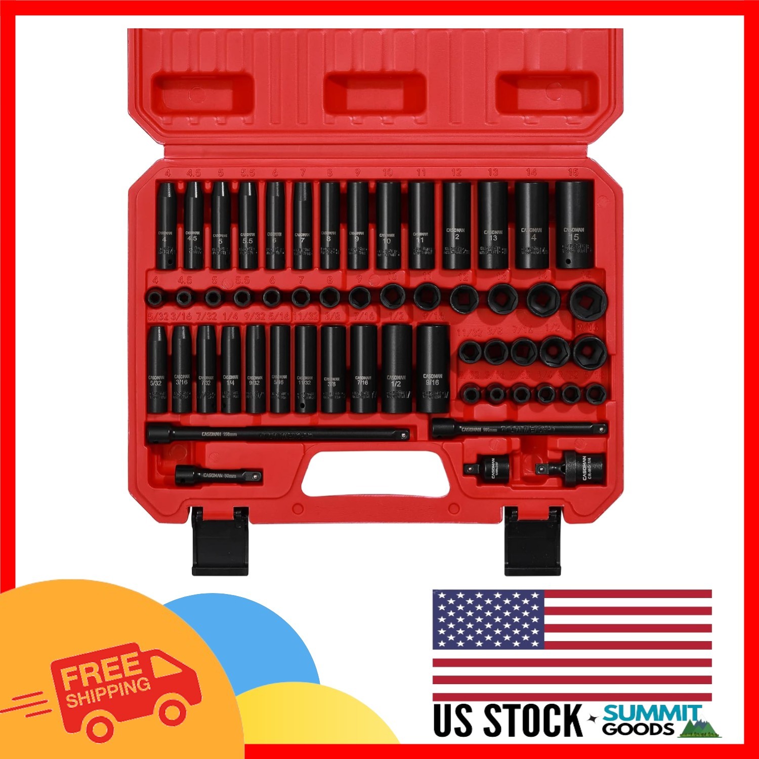 Versatile 55PCS Cr-V Steel Impact Socket Set – Shallow & Deep, Easy Read Marks