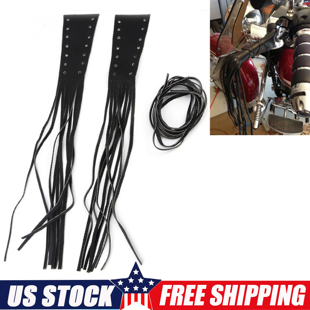 2PCS Universal Leather Brake Clutch Lever Fringe Long Tassels Grip For Harley