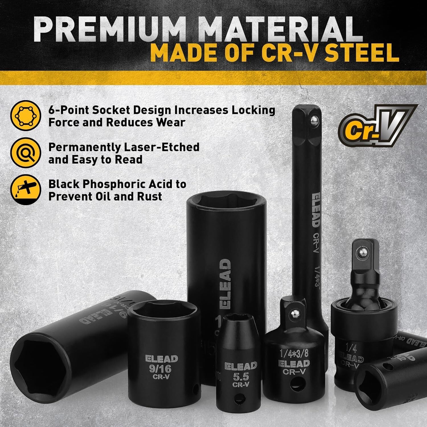 1/4″ Drive Impact Socket Set 56-Piece Standard SAE and Metric Size 6 Point Cr-V
