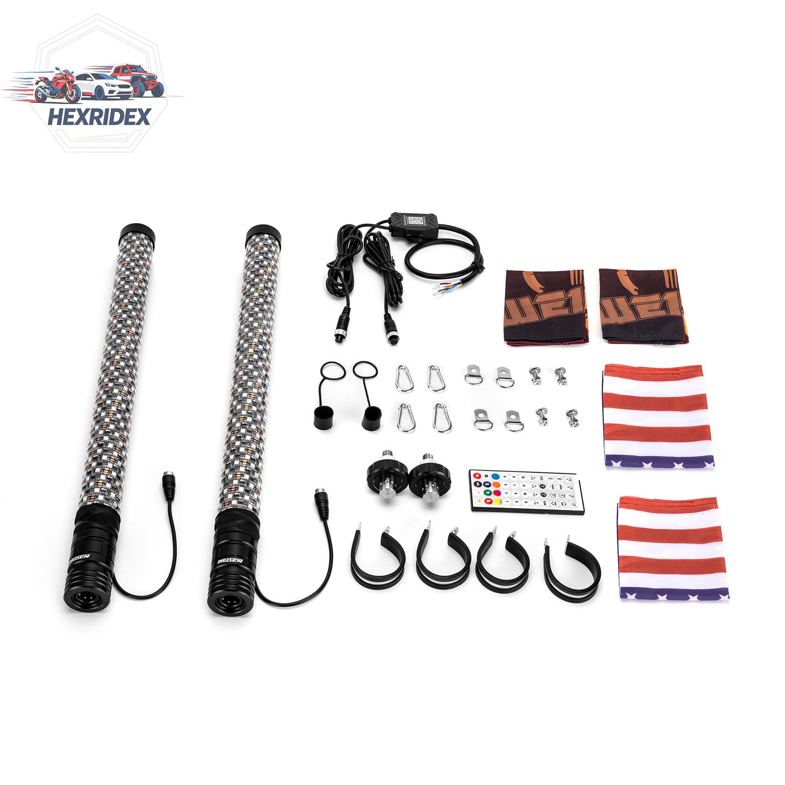 Pair 2FT Spiral LED Fat Whip Light Antenna RGB Chasing For Can-am X3 RZR UTV ATV