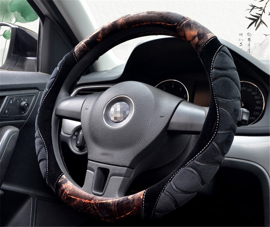 New short plush steering wheel cover flocking car handle warm non-slip for car