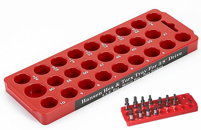 Hansen 3/8” Drive Torx & Hex Socket Organizer Tray Rack Holder Metric SAE USA