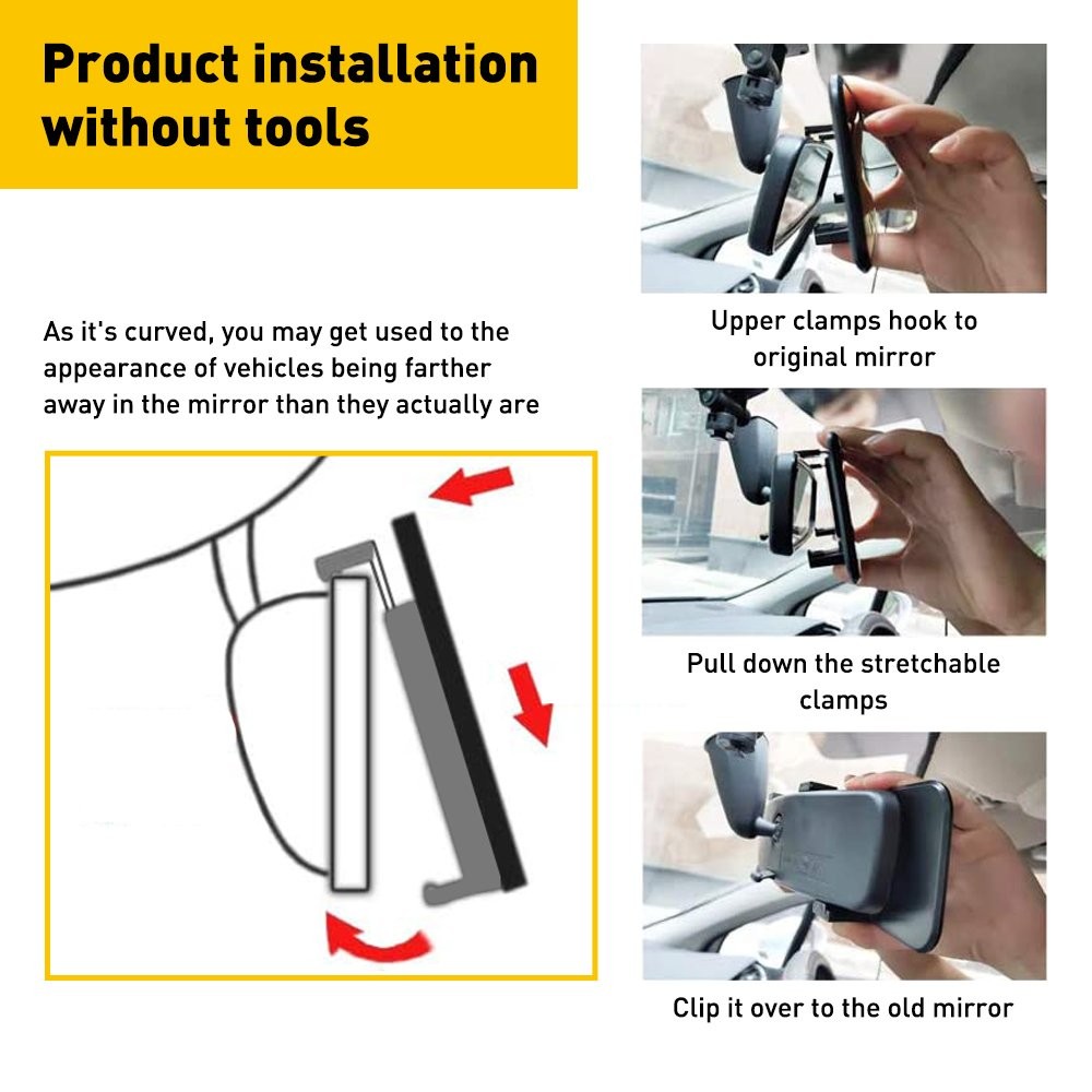UNIVERSAL CONVEX 300MM WIDE ANGLE INTERIOR CLIP ON REAR VIEW MIRROR I