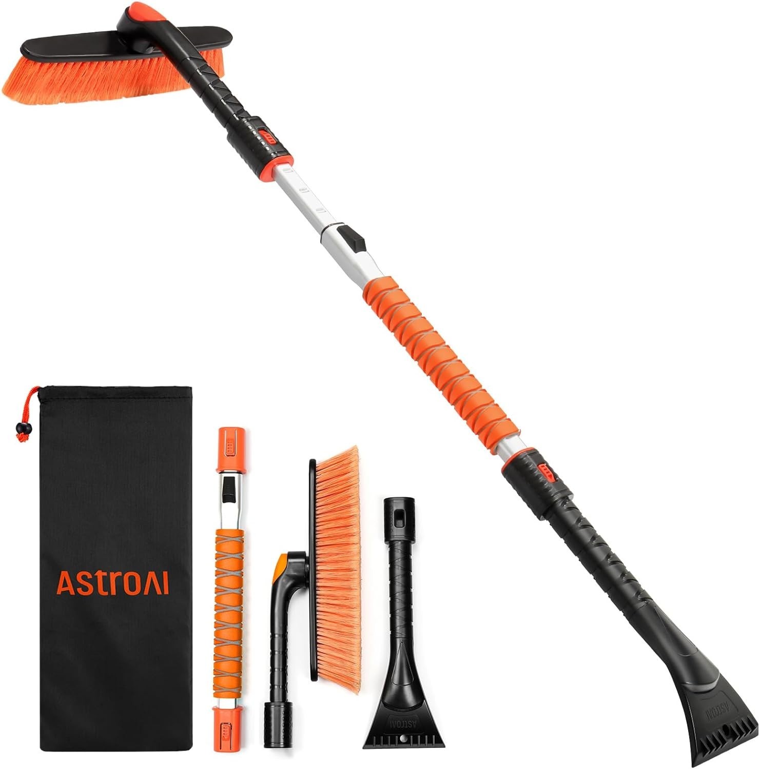 Multi-Position 47.2” Ice Scraper & Snow Brush with Foam Grip for Winter Cars