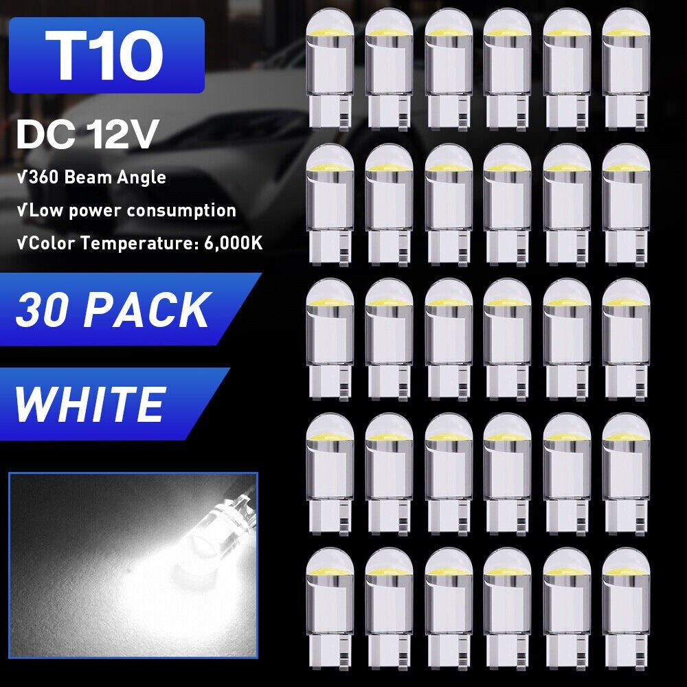 30PCS LED License Plate Interior Light Bulb Super T10 194 168 W5W 2825 6000K #