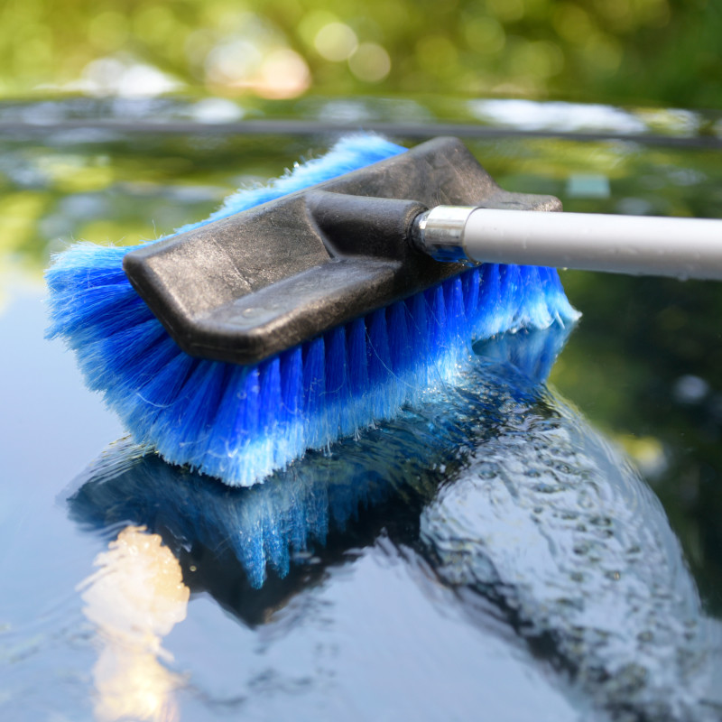 CarCarez RV Flow-Through Wash Brush with Adjustable Long Handle,Blue