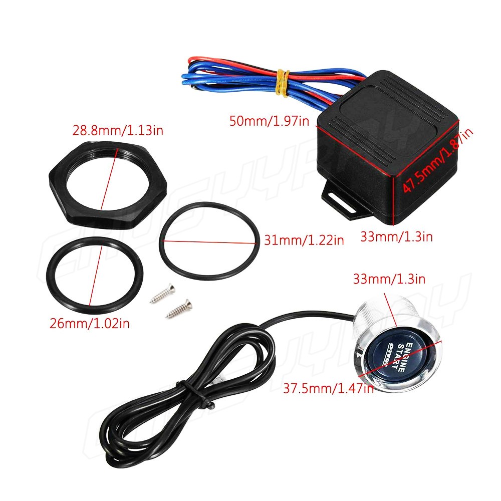 The blue start button of the car engine has been replaced with a brand new one