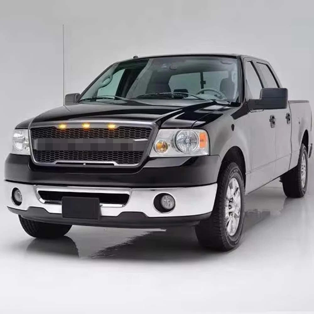 Grille For 2004-2008 Grill Raptor Style Black Front Hood Mesh W/Letter Matte