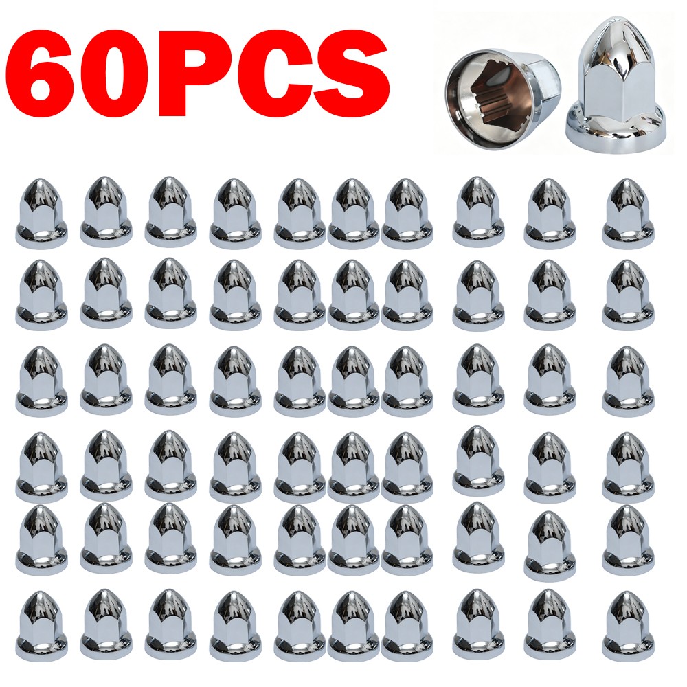 60 Pack 33mm Chrome Lug Nut Covers ABS Plastic Push on For Semi Truck NEW