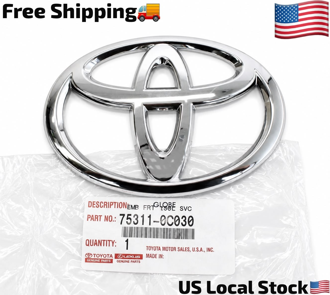 GENUINE OEM TOYOTA TUNDRA SEQUOIA CHROME FRONT GRILLE LOGO EMBLEM 75311-0C030