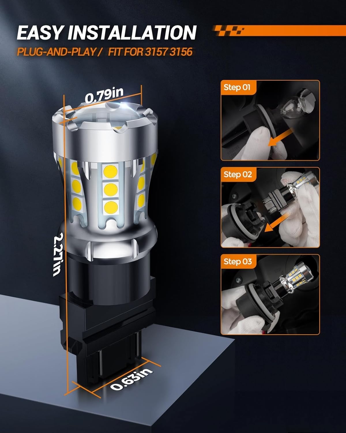 High-Performance 3157 LED Bulbs – Instant-On, Easy Installation, 50,000 Hours